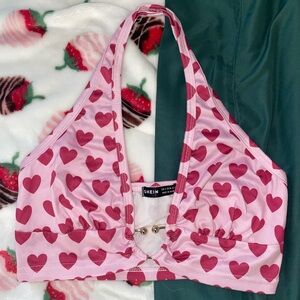 SHEIN Pink Heart Print Crop Top